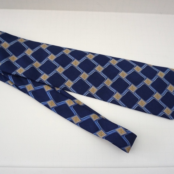 Men's FENDI FF Logo Blue Silk Printed Classic Tie - Picture 4 of 5